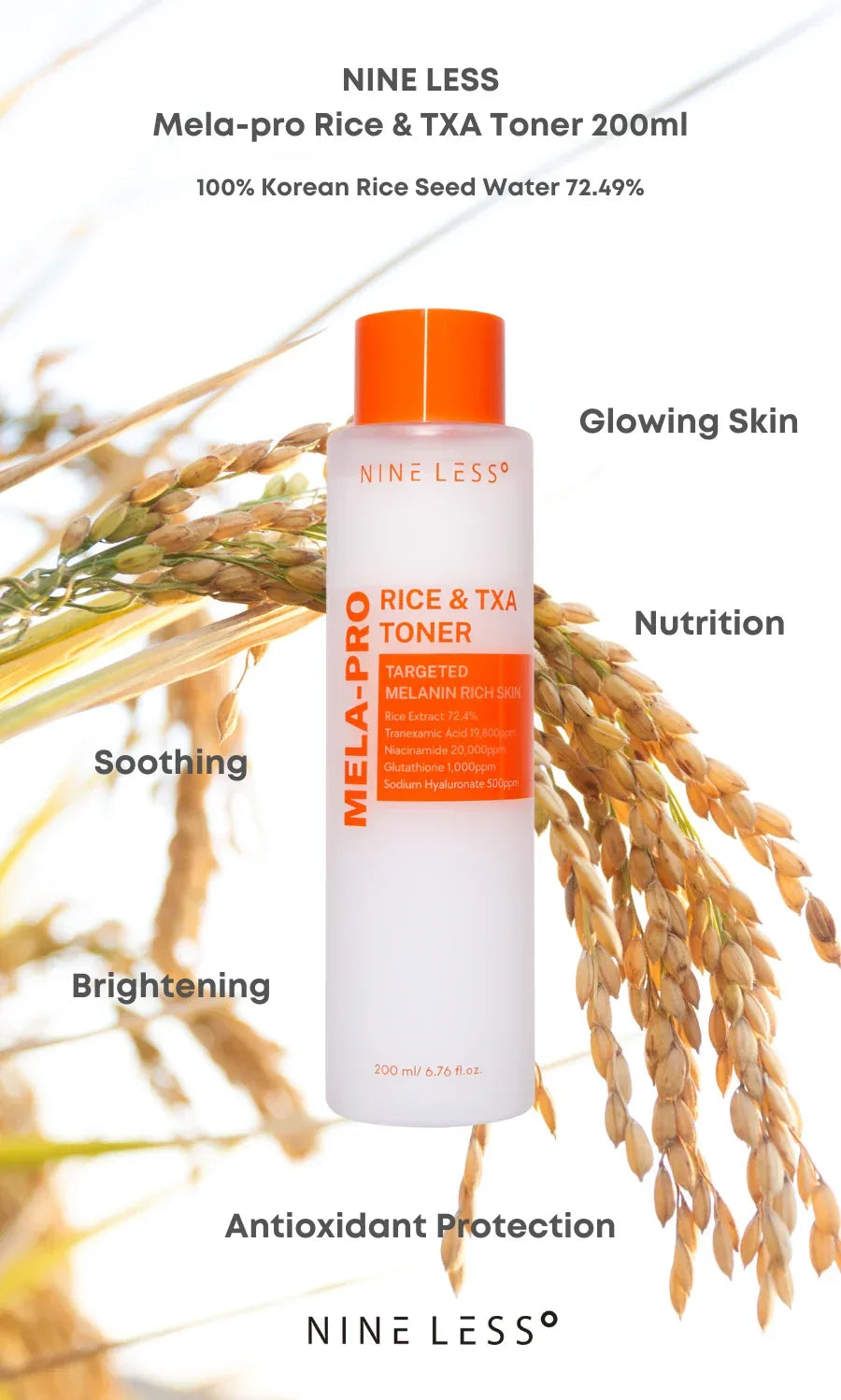 NINE LESS | MELA-PRO Rice & TXA Toner - 200ml - InternationalCosmetic