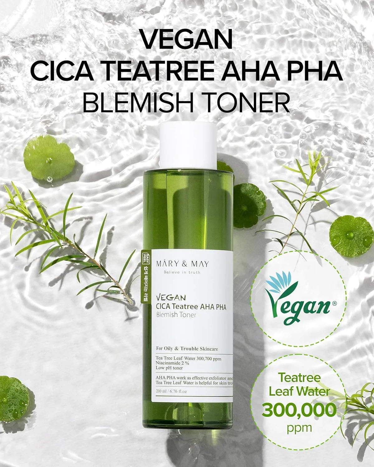 MARY & MAY | Vegan Cica Teatree AHA PHA Toner - 200 ml - InternationalCosmetic