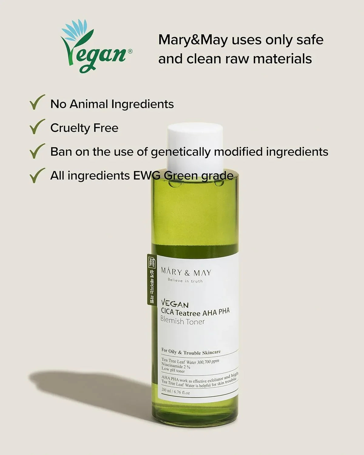 MARY & MAY | Vegan Cica Teatree AHA PHA Toner - 200 ml - InternationalCosmetic