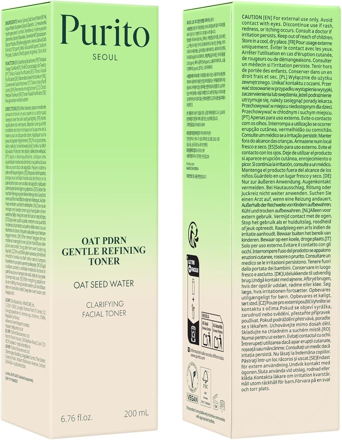 PURITO | Oat PDRN Gentle Refining Toner- 200ml - InternationalCosmetic