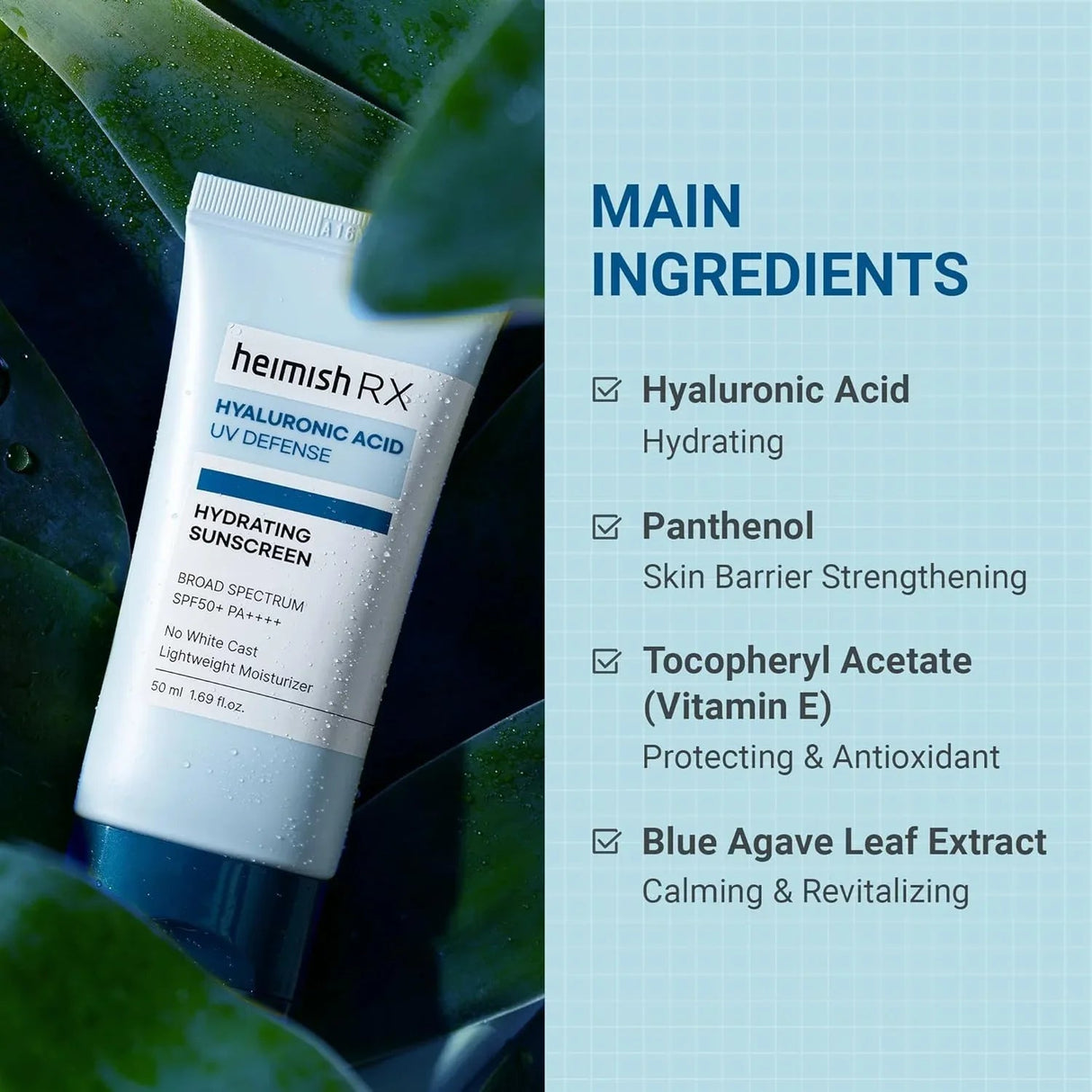 HEIMISH | RX Hyaluronic Acid Hydrating Sunscreen SPF50+ - 50ml - InternationalCosmetic