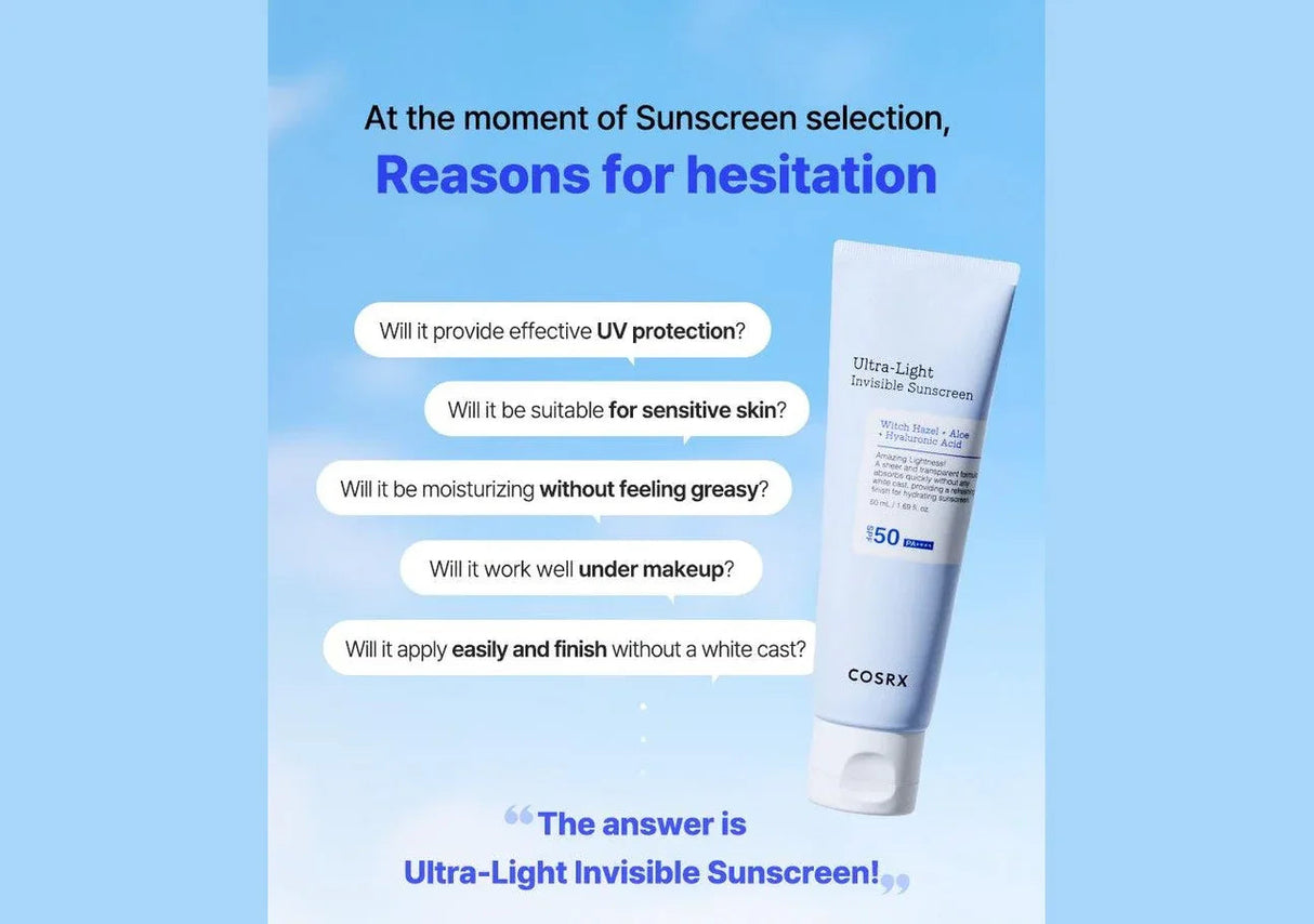 COSRX | Ultra-Light Invisible Sunscreen SPF50 - 50ml - InternationalCosmetic