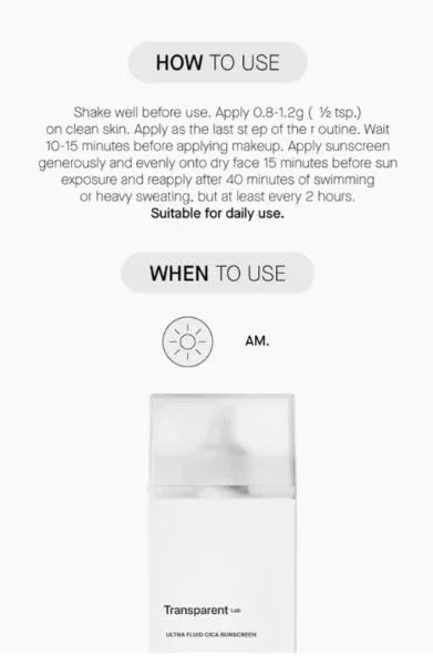 TRANSPARENT LAB | Ultra Fluid Cica Sunscreen - 100ml - InternationalCosmetic