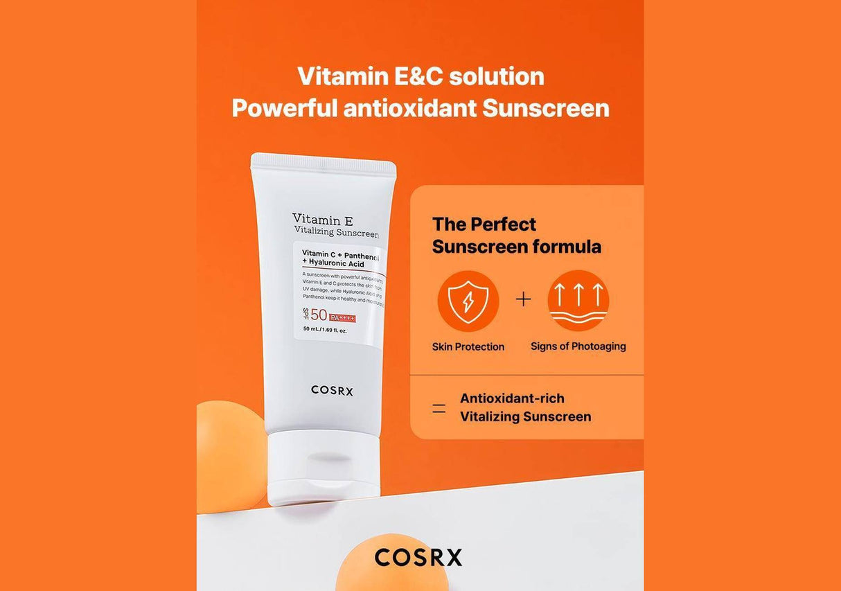COSRX | Vitamin E Vitalizing Sunscreen Protector Solar SPF50+ - InternationalCosmetic