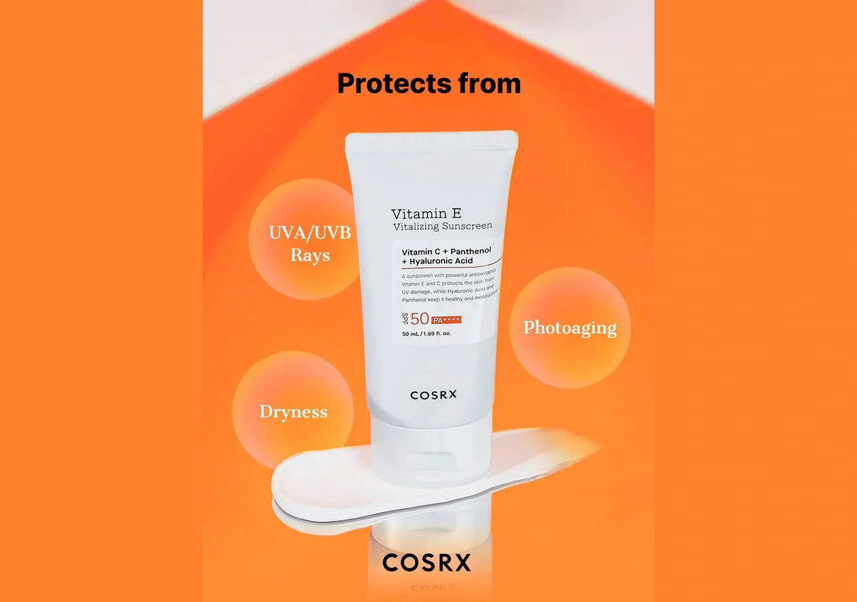 COSRX | Vitamin E Vitalizing Sunscreen Protector Solar SPF50+ - InternationalCosmetic