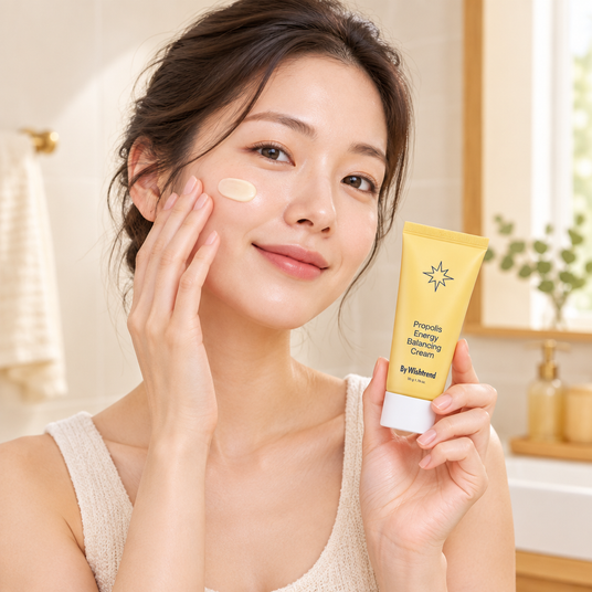 Chica usando By Wishtrend Propolis Energy Balancing Cream