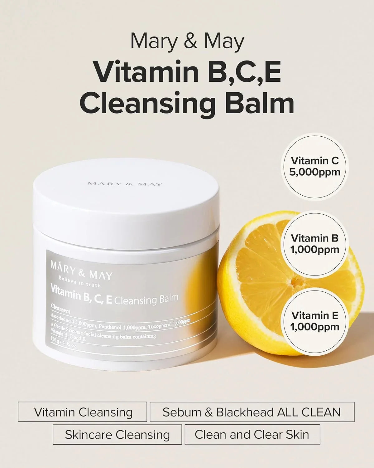 MARY & MAY | Vitamin B C E Cleansing Balm - 120 ml - InternationalCosmetic