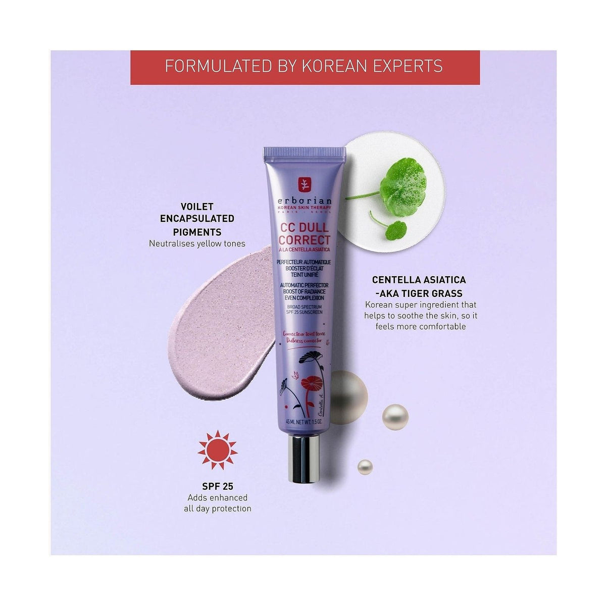 ERBORIAN CC Dull Correct SPF25 - 15ml: ingredientes clave y tecnología de la fórmula; protección solar y cuidado de la piel