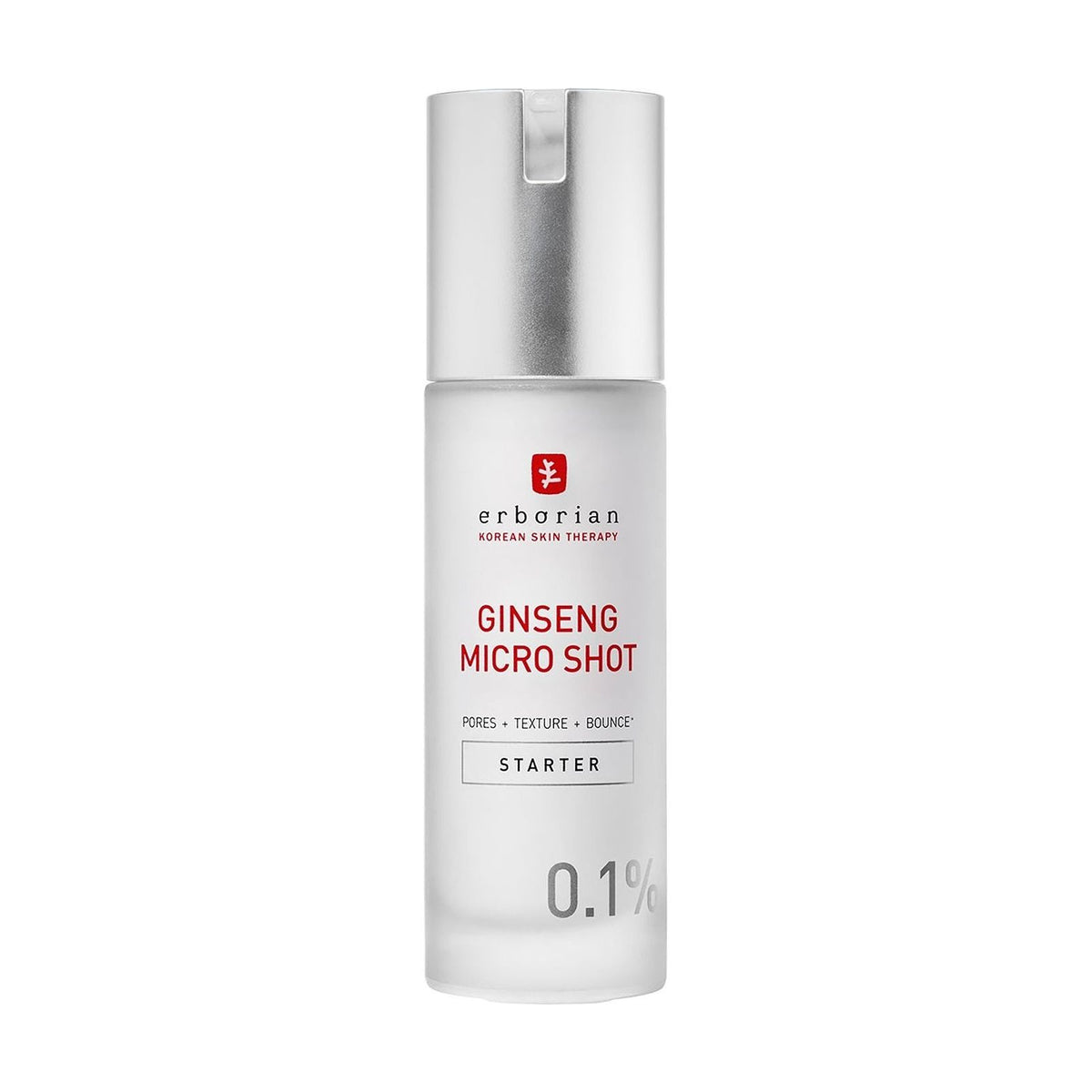 ERBORIAN Ginseng Micro Shot Starter 0.1% - 30ml: envase o producto exacto sobre fondo blanco; cuidado cosmético y resultados visibles