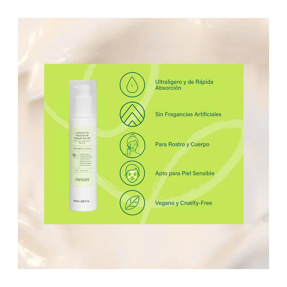MEISANI | Luminosi-Tea Niacinamide Capsule Sun Gel SPF50 - 50ml