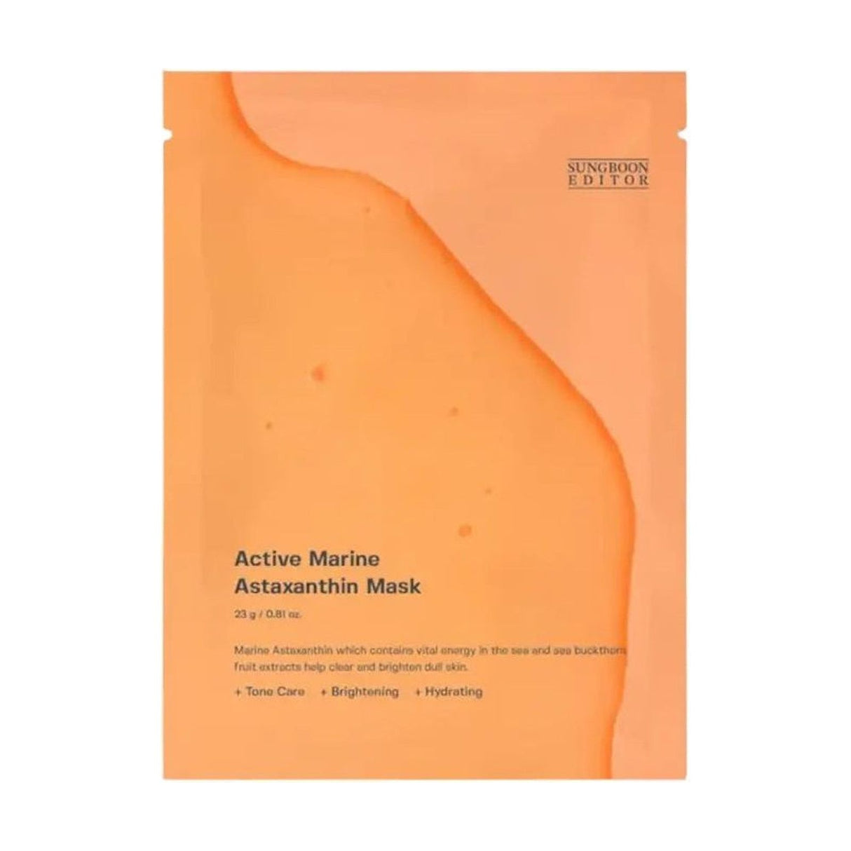 SUNGBOON EDITOR Active Marine Astaxanthin Mask - 1Ud: envase o producto exacto sobre fondo blanco; protección solar y cuidado de la piel