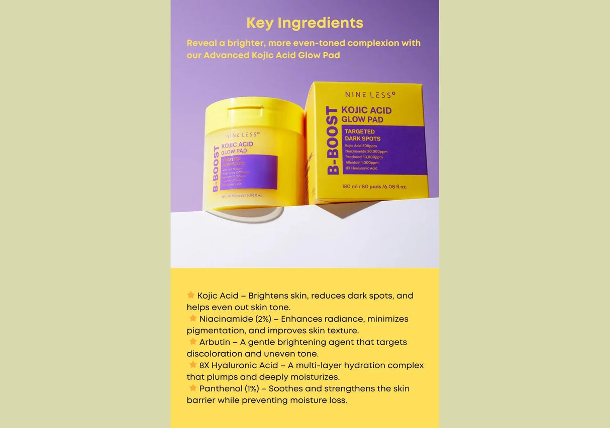 NINE LESS | B-Boost Kojic Acid Glow Pad - 80 ud - InternationalCosmetic