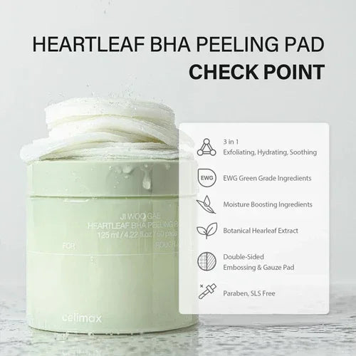 CELIMAX |  JI WOO Gae Heartleaf BHA Peeling Pad - 60ud - InternationalCosmetic