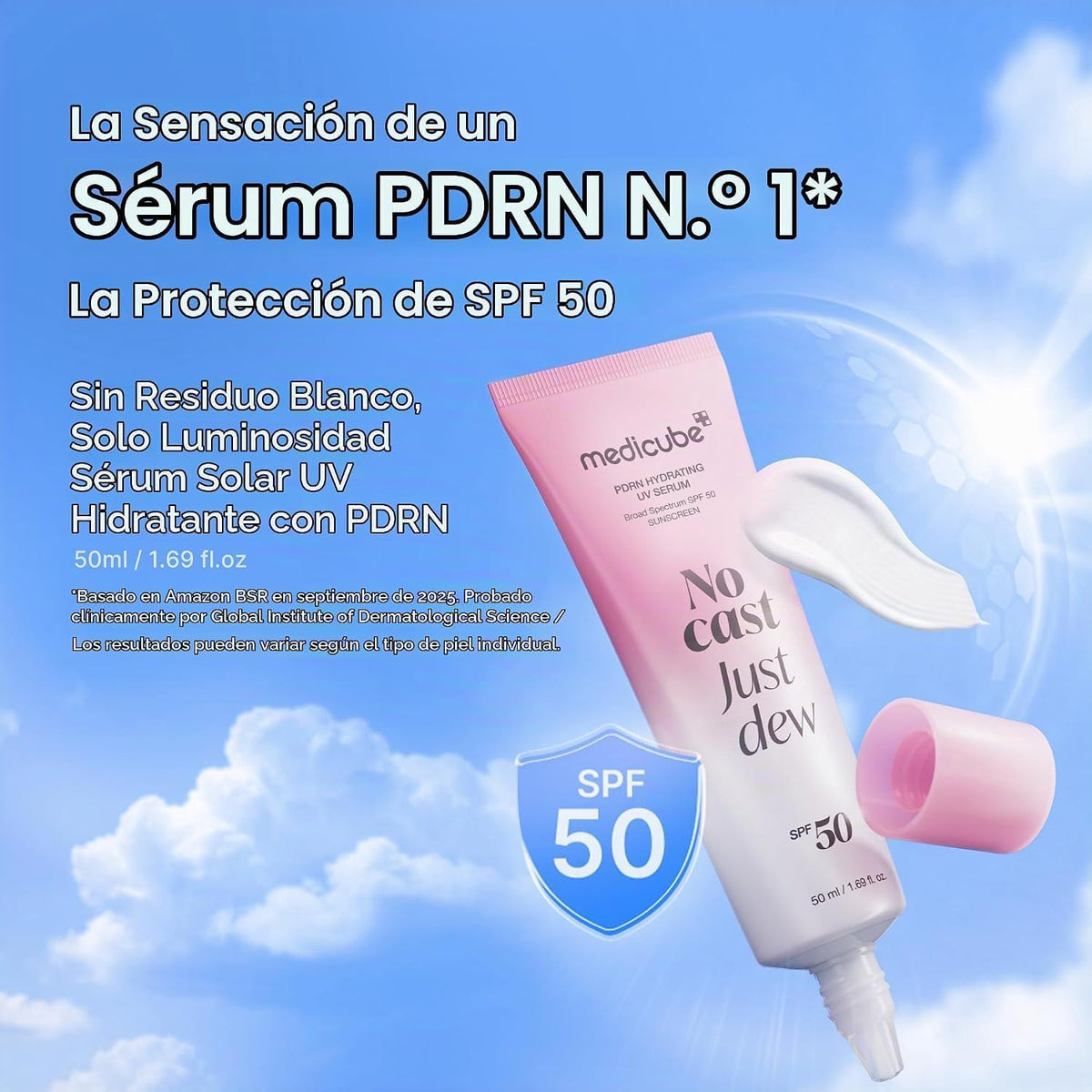 MEDICUBE | PDRN Hydrating UV Serum SPF 50+ PA++++ – 50 ml | No Cast Just Dew