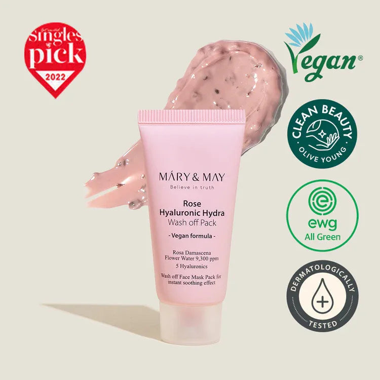 MARY & MAY | Rose Hyaluronic Hydra Wash‑Off Pack Mini - 30 ml - InternationalCosmetic