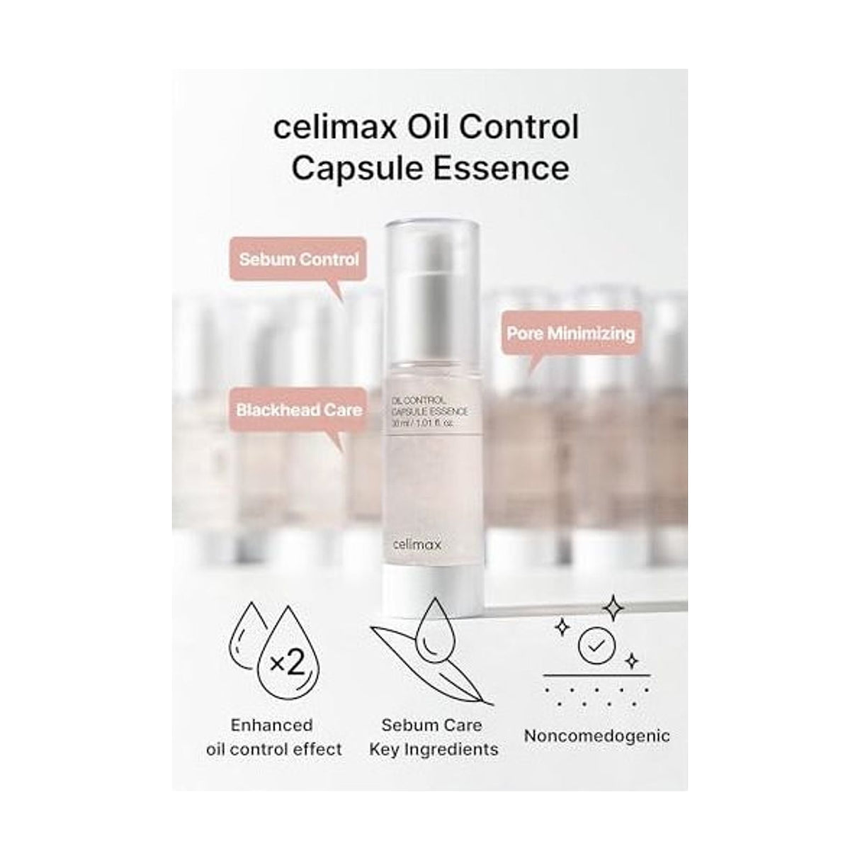 CELIMAX Oil Control Capsule Essence - 30ml: ingredientes clave y tecnología de la fórmula; tratamiento concentrado para hidratación y luminosidad