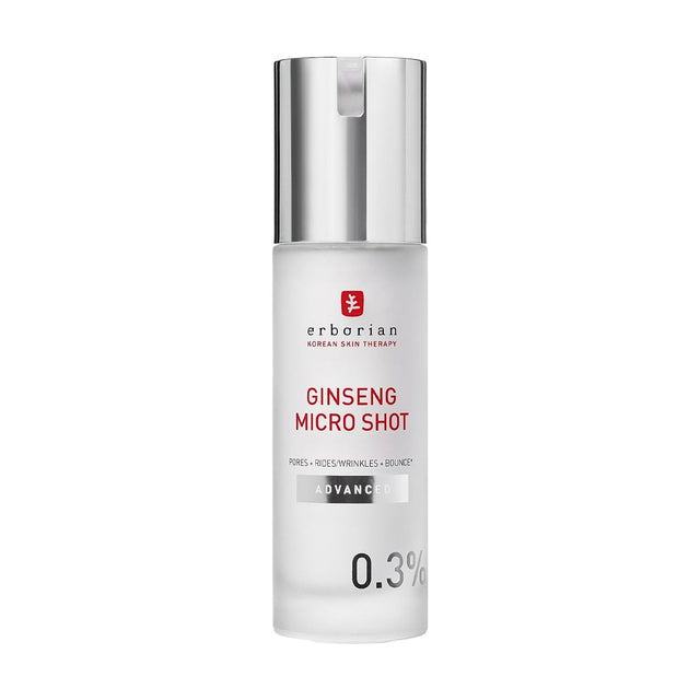 ERBORIAN Ginseng Micro Shot Advanced 0.3% - 30ml: envase o producto exacto sobre fondo blanco; cuidado cosmético y resultados visibles