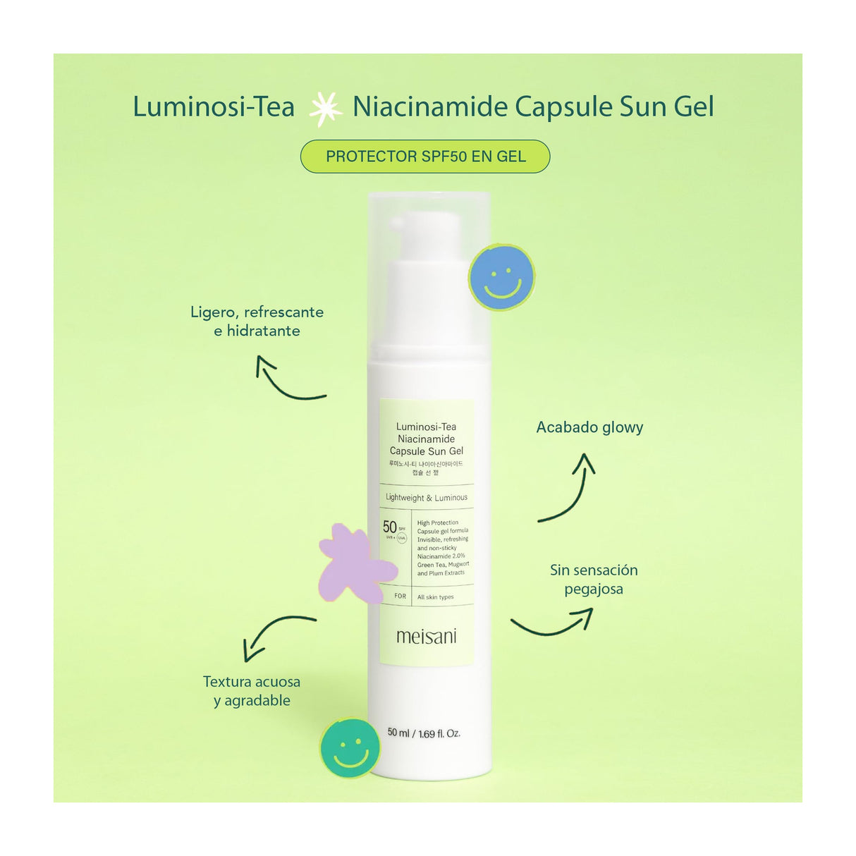 MEISANI | Luminosi-Tea Niacinamide Capsule Sun Gel SPF50 - 50ml