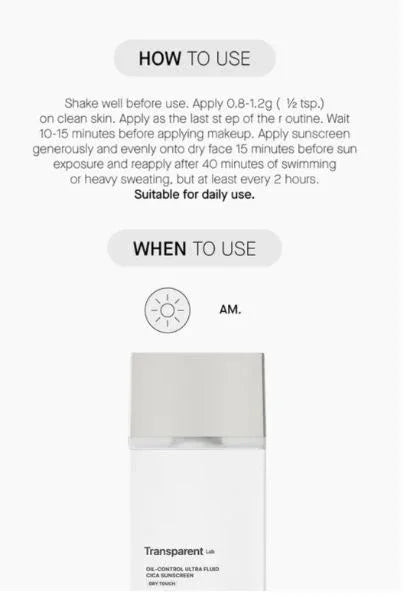 TRANSPARENT LAB | Oil Control Ultra Fluid Cica Sunscreen - 100ml - InternationalCosmetic