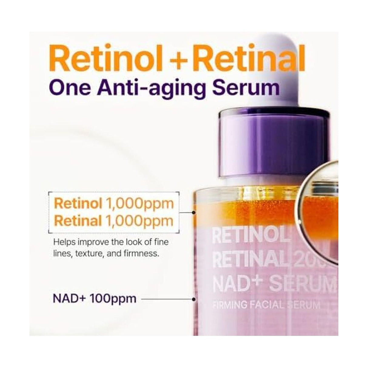 PURITO Retinol Retinal 2000 NAD+ Serum - 30ml: ingredientes clave y tecnología de la fórmula, detalle complementario; cuidado con retinoides para textura y firmeza